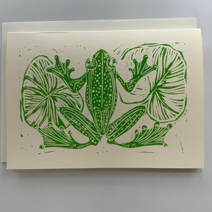 Frog on Lily Pad - Linocut - Print - Greetings Card - Handprinted ...