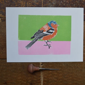 Linocut print | Chaffinch | Original Art | Still Life | Coloured Lino Print | Hand Printed | Wall Art | Block Print | Bird | Nature