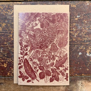 Tarjeta Linocut Búho - Pájaro - Tarjeta de felicitación - Tarjeta de cumpleaños - Tarjeta de naturaleza - Impreso a mano - Impresión en bloque - Impresión digital - Tarjeta de arte
