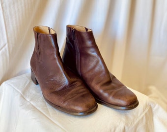 90s German Choc Brown Ankle Boots / Vtg Leather Sioux Booties sz 39