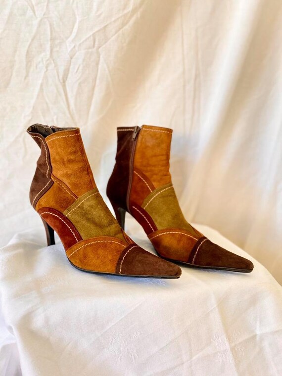 Suede Patchwork Ankle Boots / Womens Leather Ankle