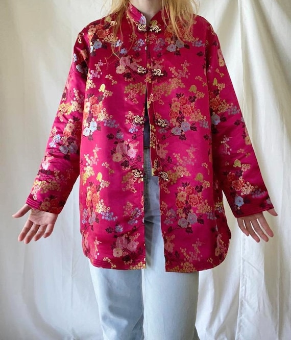 Fuschia Pink Tang Jacket / Chinese Floral Brocade