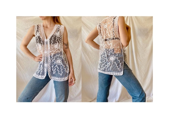 80s Embroidered Lace Blouse / Vintage Lace Blouse