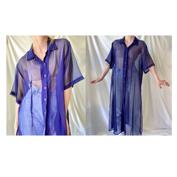 Sheer Indigo Shirt Dress Vintage 80s