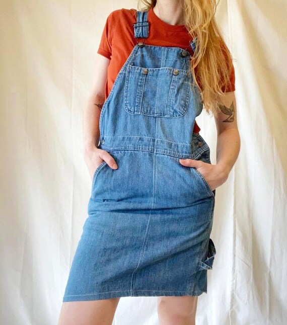 Vintage Denim Dungarees Skirt / Pinafore Dress / 9
