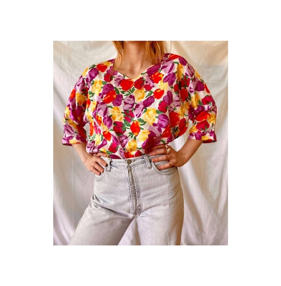 80s Floral Funky Blouse / Vintage Floral Blouse To