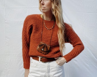 Vintage Burnt Orange Moss Stitch Wool Jumper