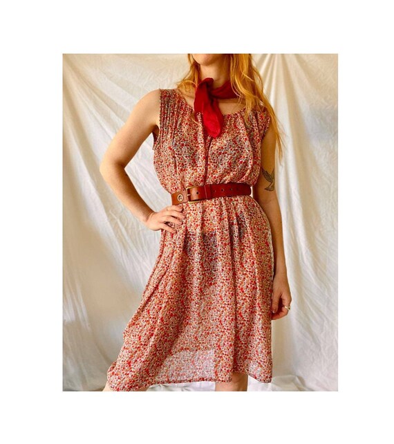 Sheer Floral 80s Vintage Handmade Dress / Vintage