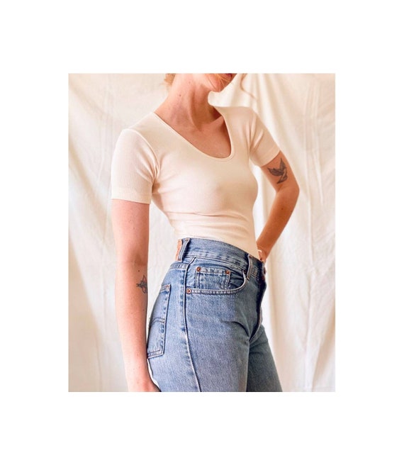 70s Honey Cream Bodysuit / Vintage Bodysuit Fitted