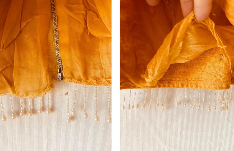 Vtg Gold Beaded Evening Top 60s Embellished Knit Blouse