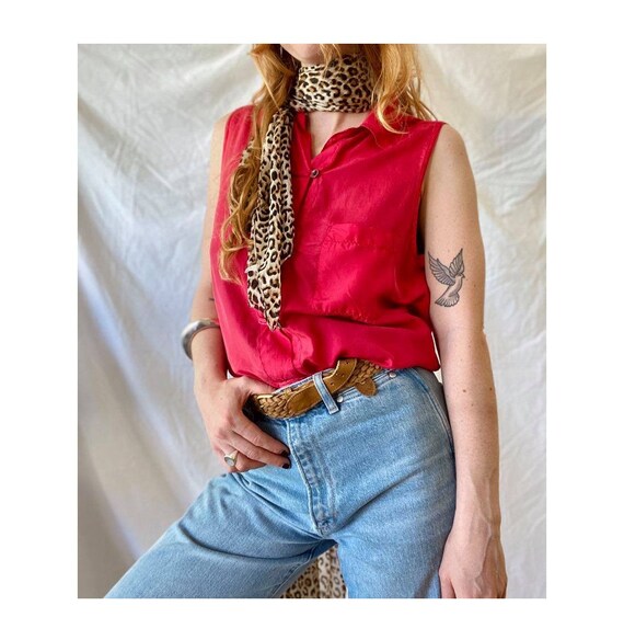 Strawberry Kiss 90s Silk Sleeveless Shirt / Vintag