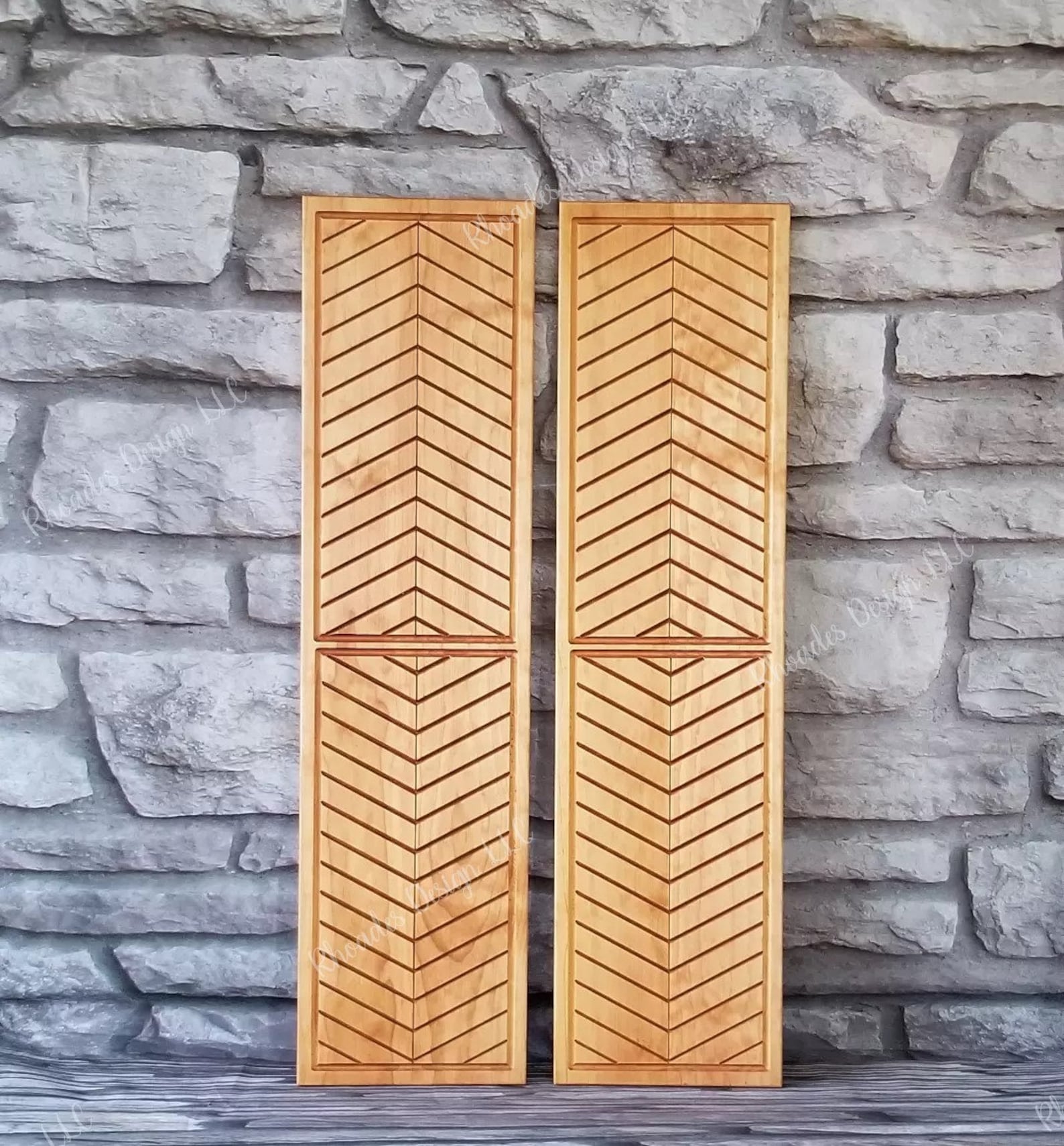 Chevron Wood Shutters Exterior Shutters Custom Heights Etsy