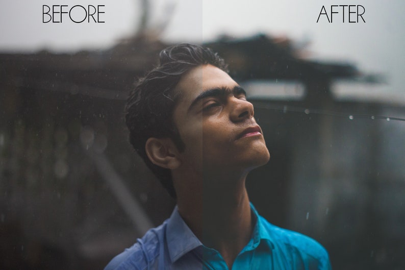 Puede incluir: Una persona joven con cabello oscuro y una camisa azul mira hacia arriba la lluvia que cae afuera de una ventana.