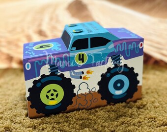 Monster truck printable favor box -Monster truck Favor box - Purple Truck party favors - PDF - Digital file