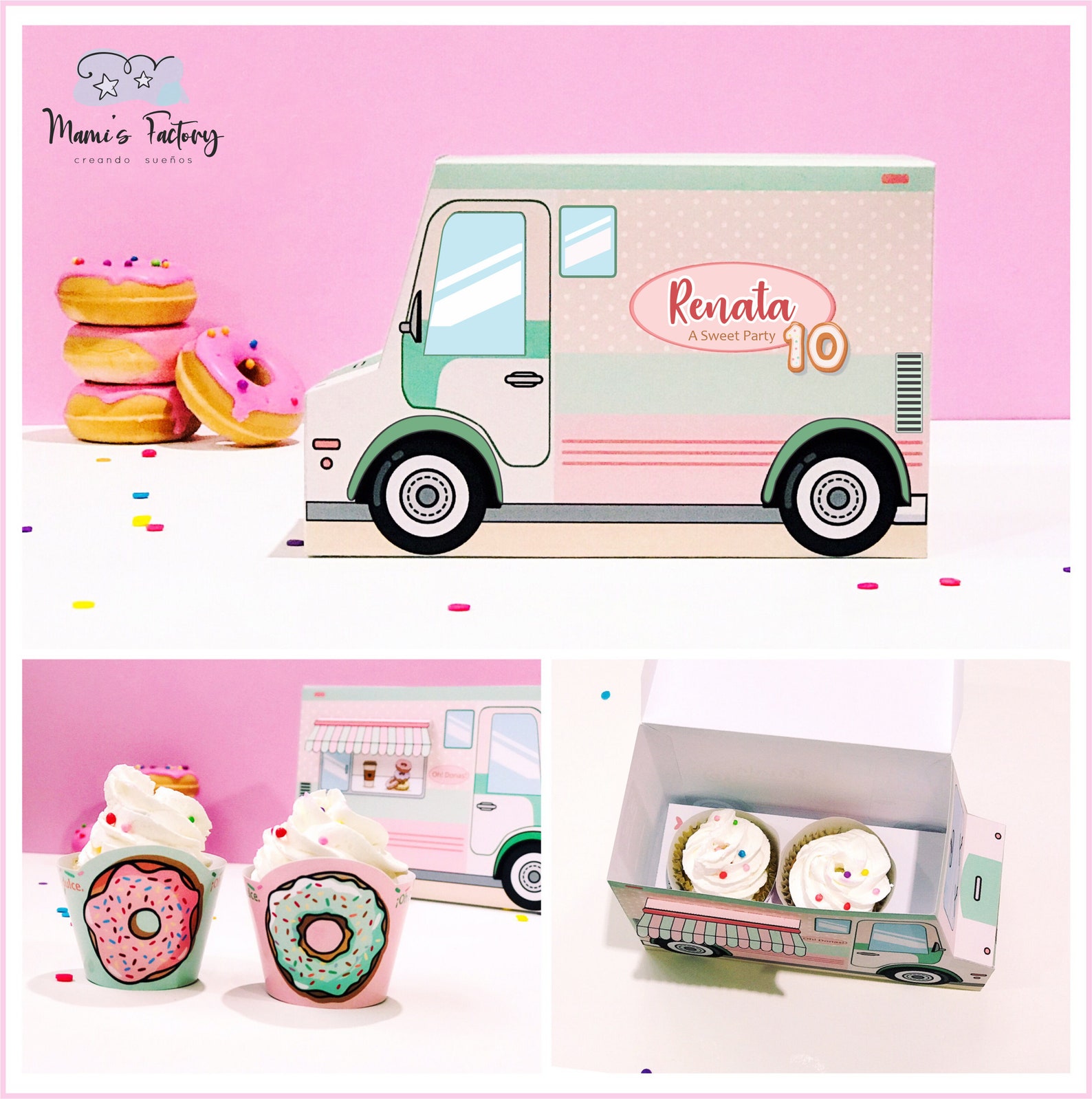 Donut party favor printable donut truck box holds donuts  etsy Donut party favor printable donut truck box holds donuts  etsy