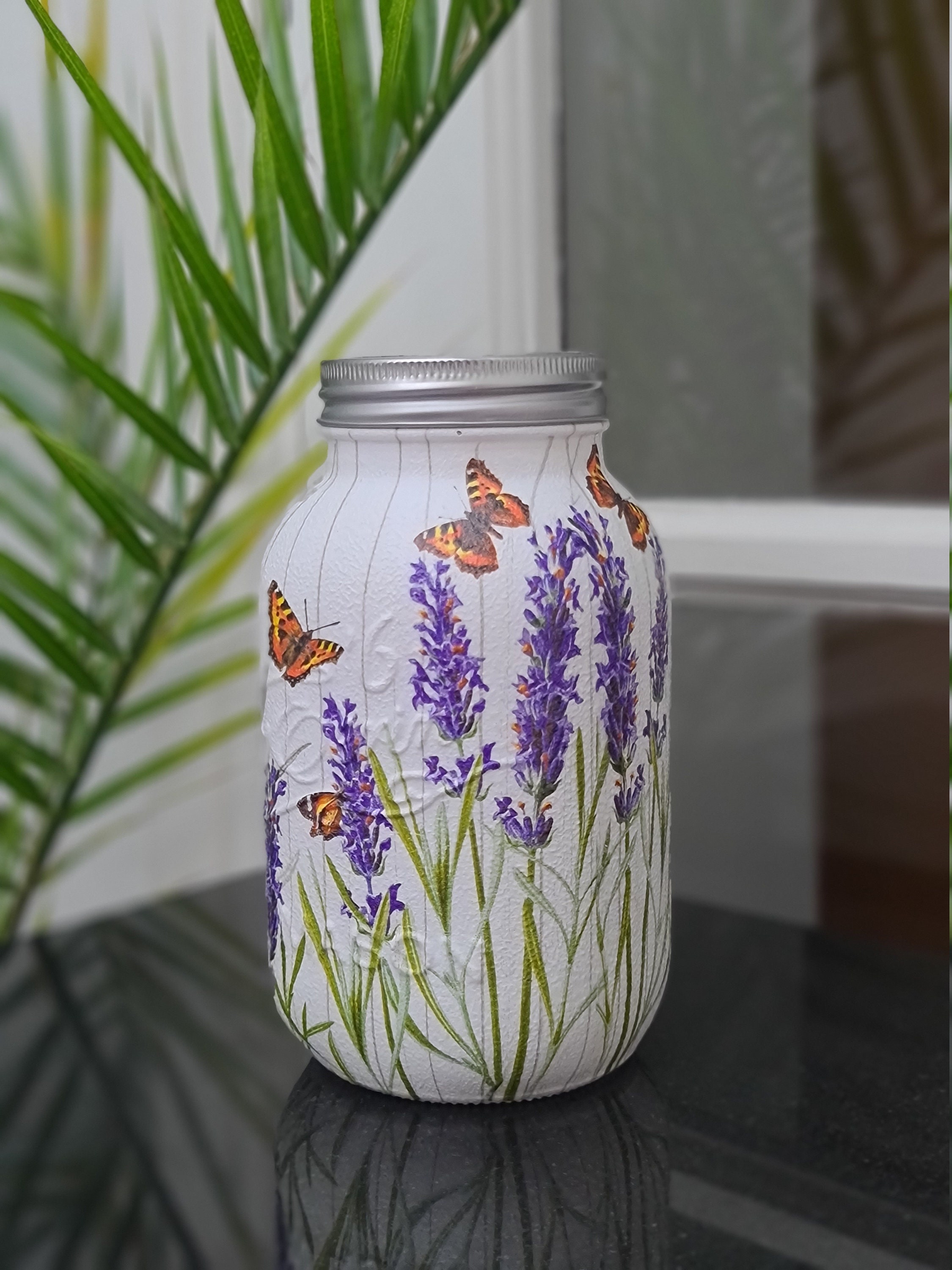 Decoupage decorated mason jarMason jar centre piece Etsy