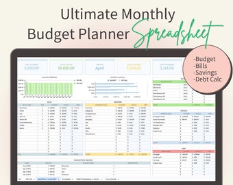 Monthly Excel Budget Planner Spreadsheet: Fully Automated | Savings Goal Tracker | Debt Snowball Calculator | Spending Tracker