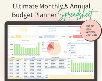 Ultimate Excel Budget Planner Spreadsheet: Monthly & Annual | Microsoft Excel Compatible | Savings Goal Tracker | Debt Snowball Calculator