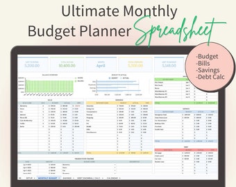 Monthly Budget Planner Spreadsheet: Google Sheets Compatible | Savings Goal Tracker | Debt Snowball Calculator | Spending Tracker