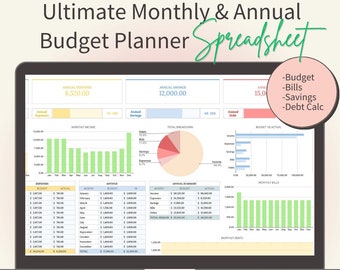 Ultimate Budget Planner Spreadsheet: Monthly & Annual | Google Sheets Compatible | Savings Goal Tracker | Debt Snowball Calculator