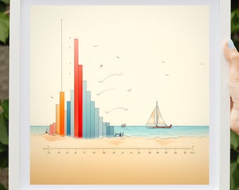 Voyage to Significance - Datenanalyse Kunstdruck | Minimalistische Illustration | Abstraktes Segelboot Digital Art Print | Lustige Bürodekoration