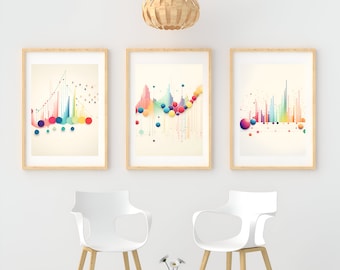 Set of 3 Analytics-Themed Digital Prints | 8x10 & 12x12 Downloads | Vibrant Graph, Data Illustrations | Ideal for Offices, Workspaces