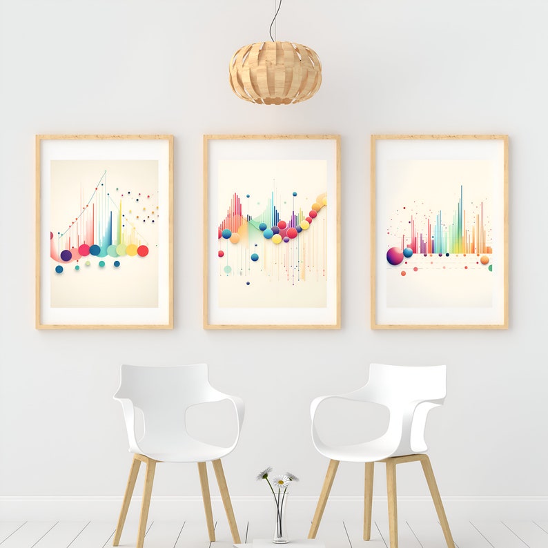 Set of 3 Analytics-Themed Digital Prints 8x10 & 12x12 Downloads Vibrant Graph, Data Illustrations Ideal for Offices, Workspaces image 1