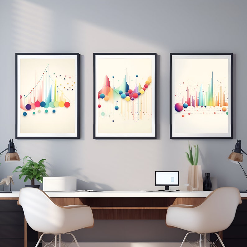 Set of 3 Analytics-Themed Digital Prints 8x10 & 12x12 Downloads Vibrant Graph, Data Illustrations Ideal for Offices, Workspaces image 2