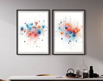 Set of 2 Data Science Art Prints - Vibrant Data Clusters | 8 x 10 & 12 x 12 | Instant Digital Download | Office Decor