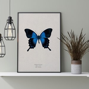 Minimalist Wall Art | Blue Gloss Swallowtail Print | Butterfly Wall Art Digital | Butterfly Art Print | Butterfly Print Download