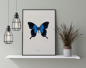 Minimalist Wall Art | Blue Gloss Swallowtail Print | Butterfly Wall Art Digital | Butterfly Art Print | Butterfly Print Download