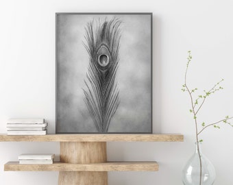 Peacock Feather Art | Peacock Feather | Feather Wall Art  | Digital Download | Black and White | Peacock Feather | Feather Digital Print