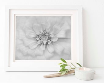 Black and White Bridal Zinnia Wall Art | Digital Download | Zinnia Wall Art | Abstract Floral Art | Zinnia Painting | Farmhouse Wall Art