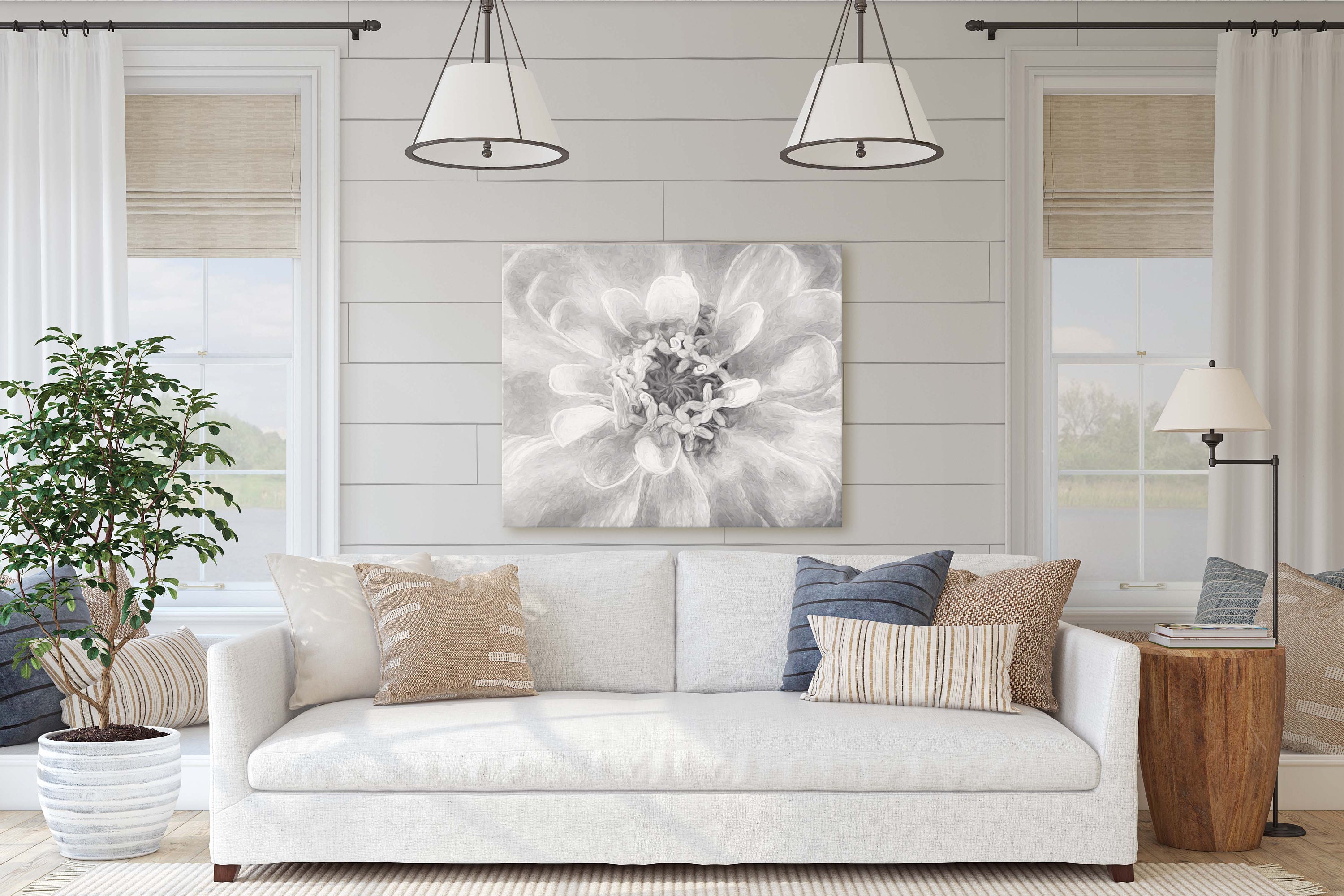 Pintura Zinnia en blanco y negro / Peach Zinnia Wall Art / Descarga