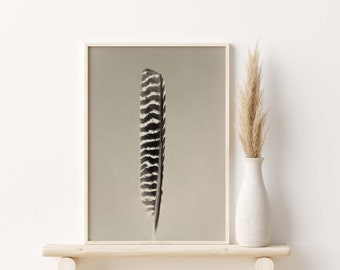 Minimalist Feather Print | Wild Turkey Feather Wall Art | Digital | Vintage Sepia | Feather Fine Art Print | Boho Chic | Neutral Decor