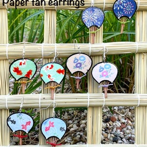Papierfächer-Ohrringe, UCHIWA-Ohrringe, Fächer, Sommerfest, Feuerwerk, Prunkwinde, Goldfisch, Comiket, kawaii, persönlicher Gebrauch, Geschenk usw.