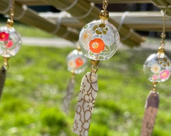 Wind chime earrings, Tsubaki, Japanese craft, cute, kawaii, chic, japanese handmade, for personaluse, parties, gifts,