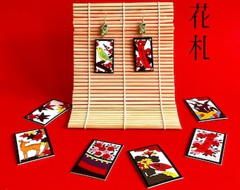 HANAFUDA Boucles d'oreilles Originales, Cartes Fleurs, artisanat japonais, unique, chic, boucles d'oreilles pour usage personnel, fêtes, cadeaux