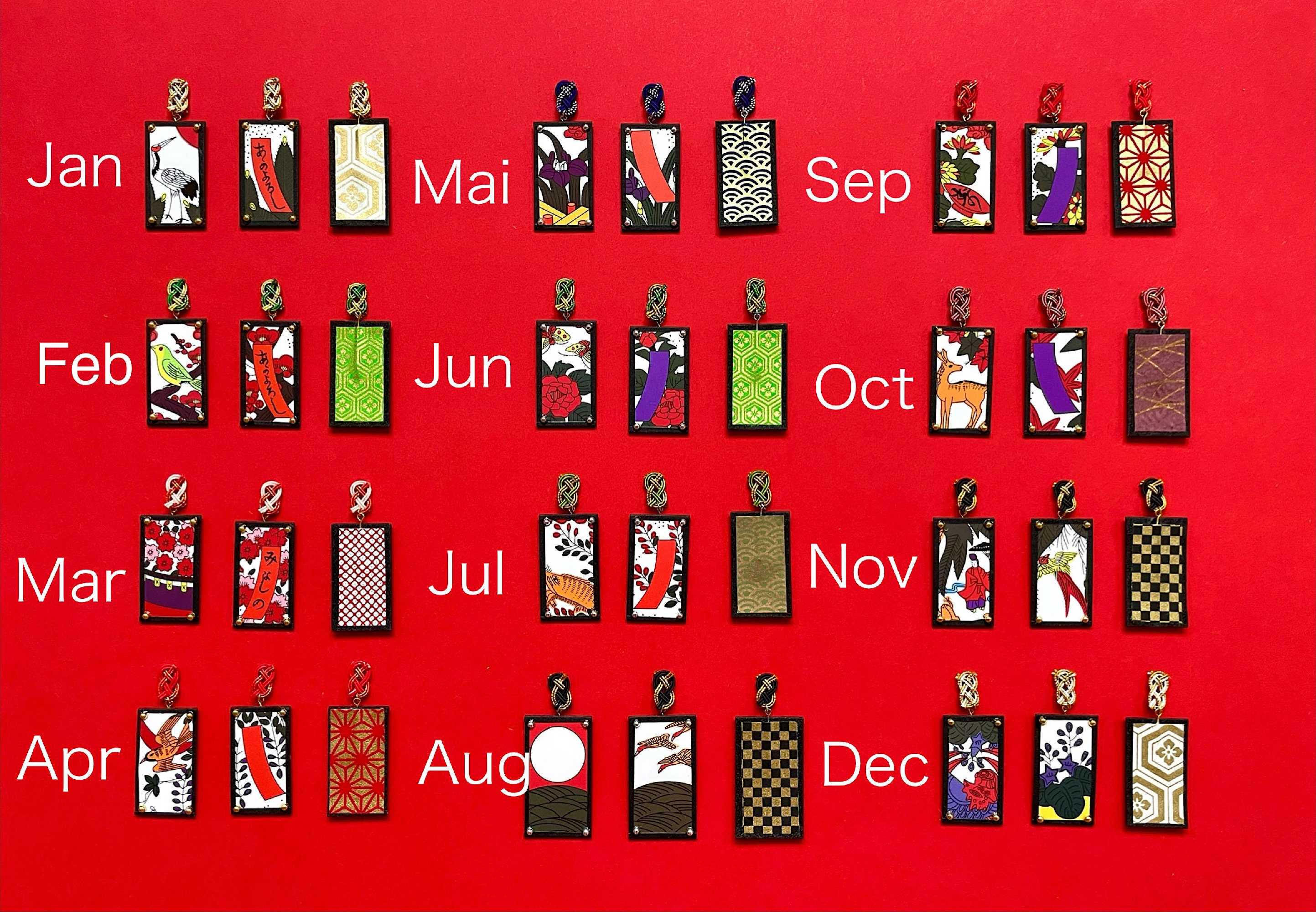 HANAFUDA Earrings Ver.2, Mini Hanafuda 3x2 Cm With Mizuhiki Tassel ...