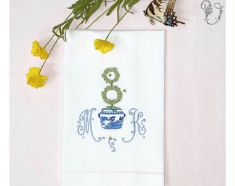 Embroidered  Hemstitched Tea Towel