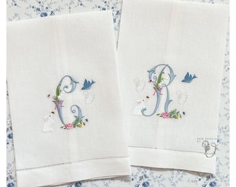 Embroidered  Hemstitched Tea Towel