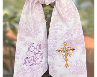 Monogrammed Wreath Sash, easter sash, easter cross sash, lavender sash, blue wreath sash, pink sash