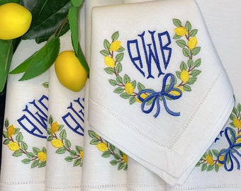 Embroidered Linen Hemstiched Napkins