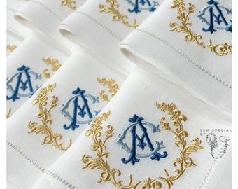 Monogrammed Linen Hemstiched Napkins, personalized linens, monogrammed linen napkins, wedding gift, wedding monogram