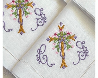 Embroidered Linen Monogrammed Hemstitched Napkins