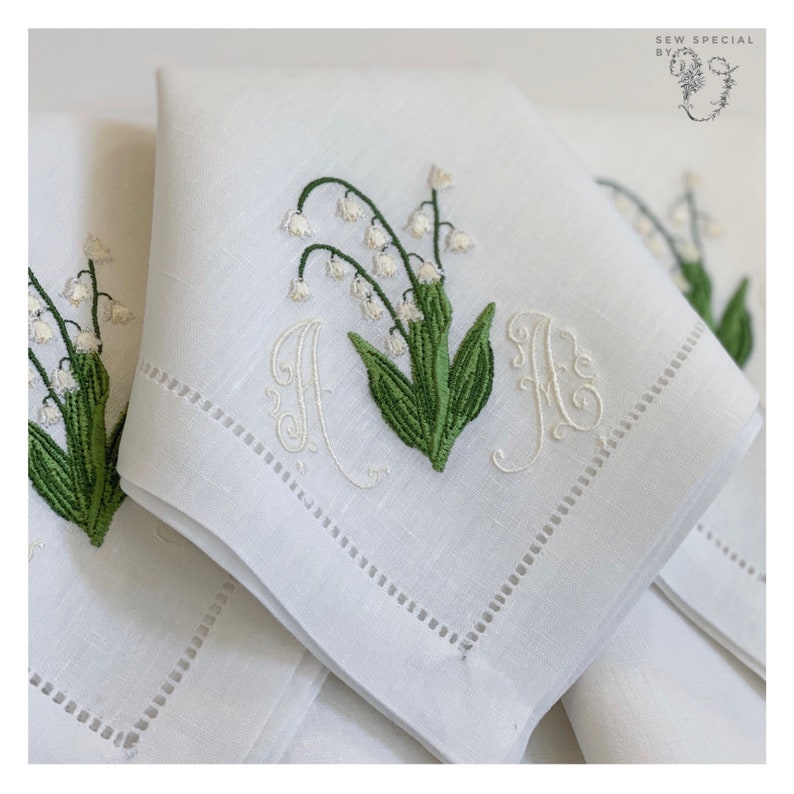 Embroidered Lily of the Valley Linen Hemstiched Napkins Etsy