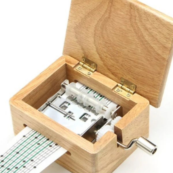 15 Note DIY Hand-Cranked Handcrafted Wooden Music Box for Birthday Gifts with Hole Puncher And 10 Paper Tapes