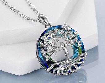 Sterling Silver Tree of Life Pendant Necklace Jewelry with Crystal Gift