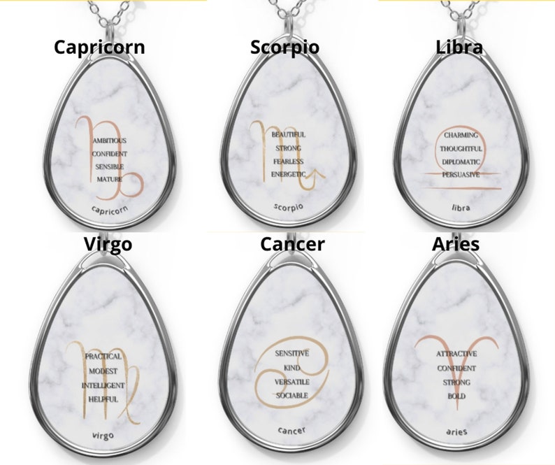 Zodiac Sign Positive Attributes Pendant Chain Astrology Etsy