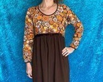 Vintage Flower Power Maxi 1970s Dress.